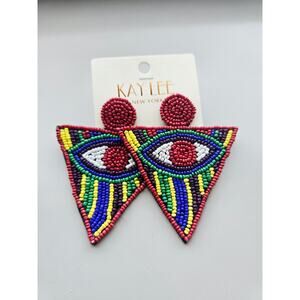 Kay Lee Red Evil Eye Beaded Earrings New